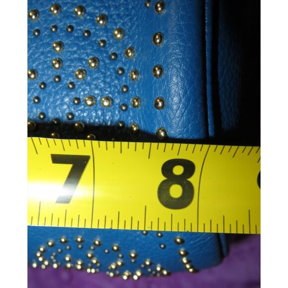 Coach Bleeker Cobalt Blue Pebbled Leather Studded Duffle Crossbody Bucket Bag - Picture 10 of 11